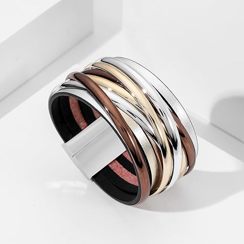 Miniatura 4 de Long tiantian Pulseras bohemias para mujer, pulseras de cuero de moda para mujer, pulseras apilables de infinito, joyería con cierre para mujer