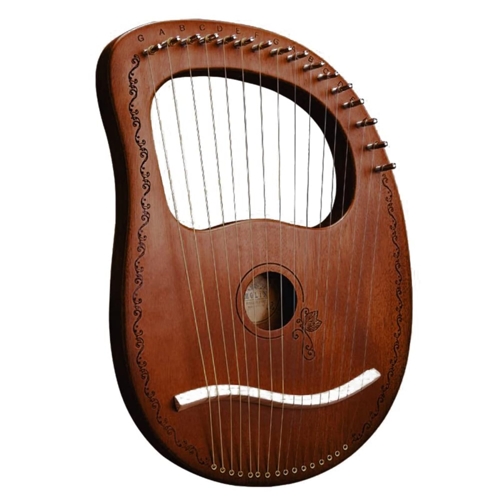 arpa, Arpa lira, corpo in mogano, 16 corde in metallo con borsa - Strumento a corde orchestrale robusto, arpa acustica in mogano
