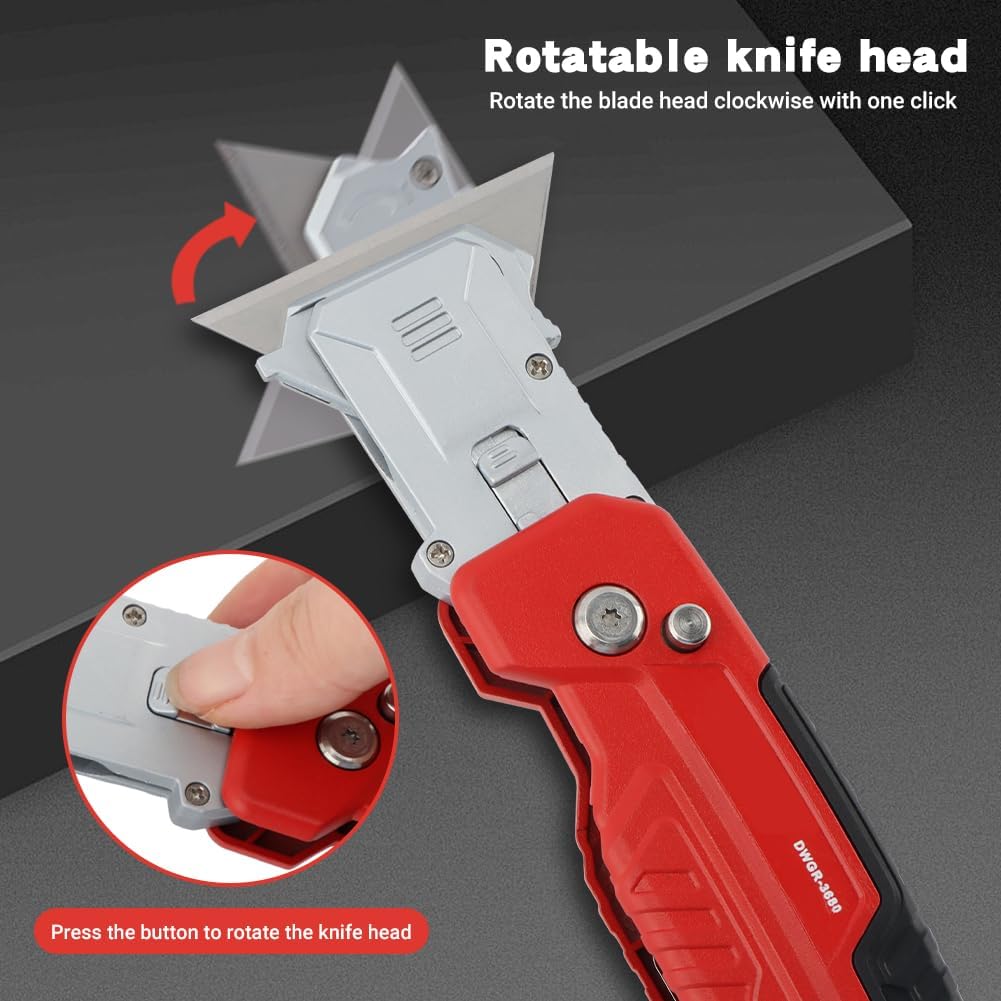Utility Knife Scraper, 2-in-1 Folding Scraper Utility Knife with 3 Blades replacement, Multi-functional Tool with Built-In Blade Storage for Home, Office(COLOR:Red)