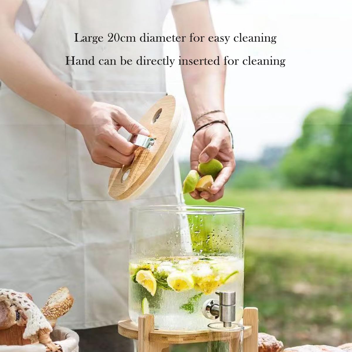 Dispenser Bevande In Vetro 5 Litri - Borosilicato, Coperchio Largo, Supporto Bambù - Foto 11