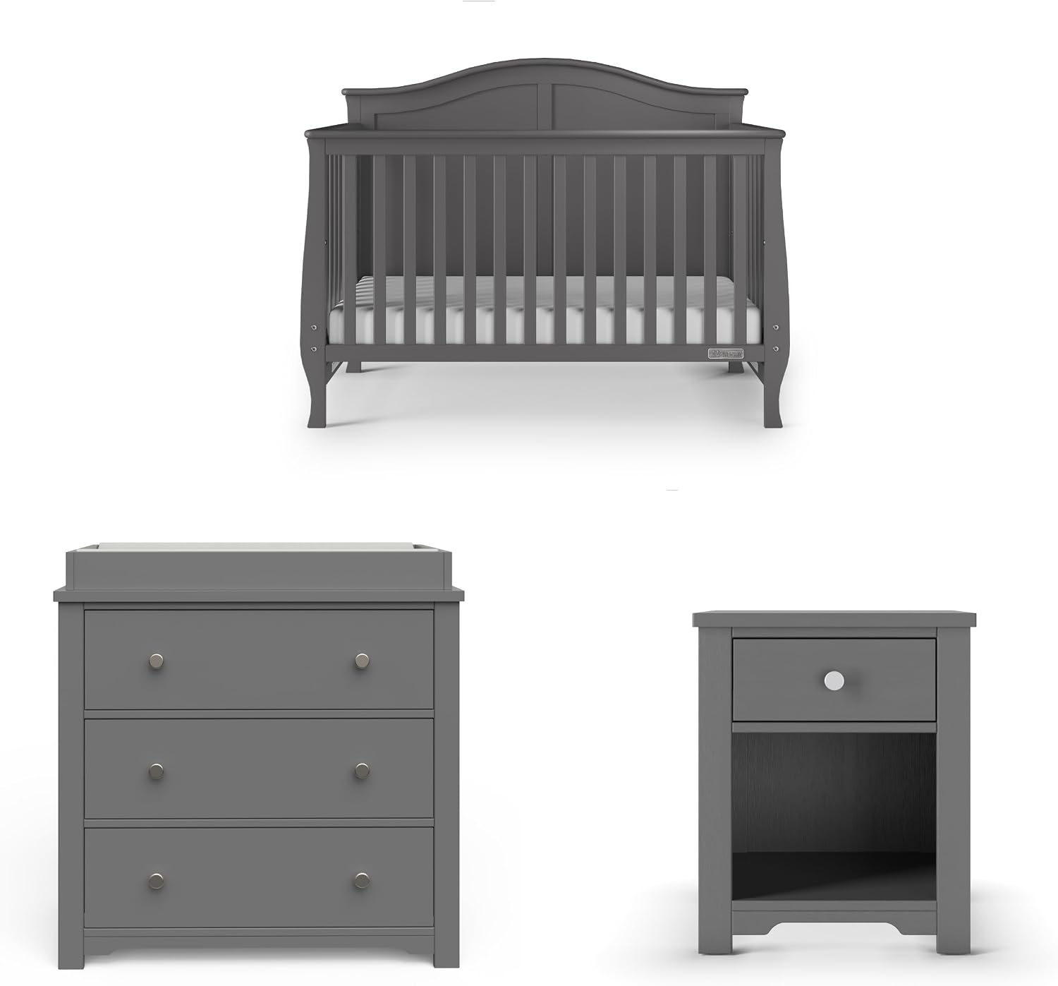 Child Craft Camden Crib, Dresser, and Nightstand Nursery Set, 3-Piece, Includes 4-in-1 Convertible Crib, 3 Drawer Dresser, and Nightstand, Grows with Your Baby (Cool Gray)