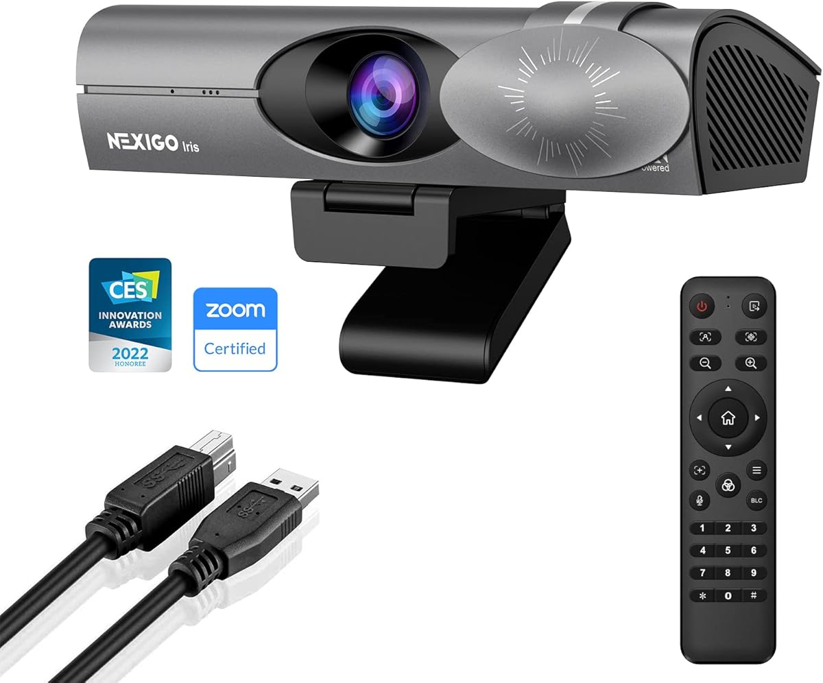 NexiGo Iris, 4K AI Webcam with 1/1.8" Sony_Sensor, Onboard Flash Memory, HDR, PiP, DSLR-Style Control, Auto Framing/Tracking with Flexible FOV, Noise-Canceling Mics, for Zoom/Teams/OBS and More : Electronics