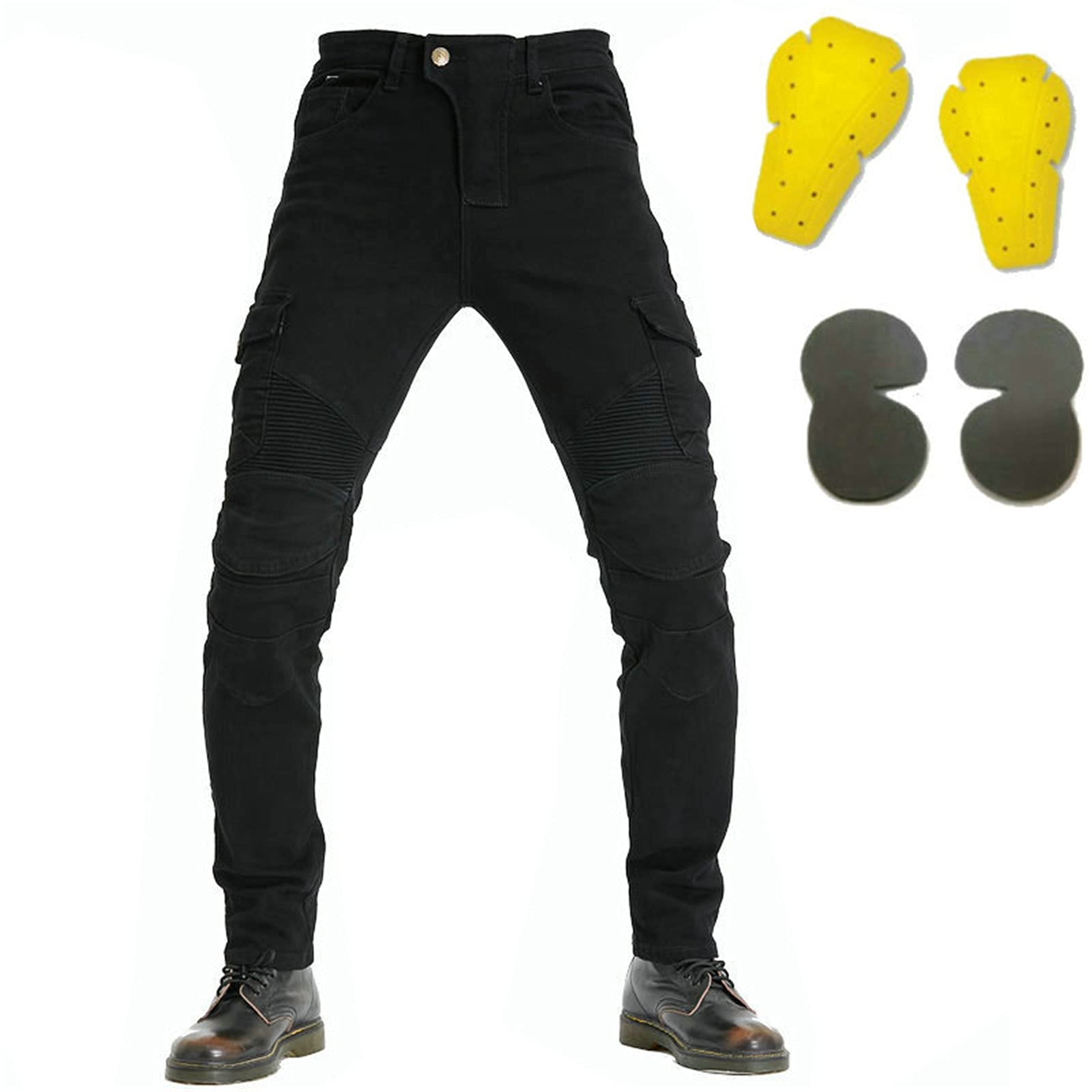 Pantaloni da Moto da Uomo,Moto Biker Jeans Pantaloni Protezione Armature Motorcycle Pants da Ciclismo,Impermeabili Cargo Pantaloni da Corsa (Nero,L)