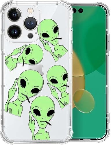 Funda compatible con iPhone 15 Pro Max, transparente con diseño de extraterrestres fumadores arrogantes, funda protectora de plástico TPU para Apple