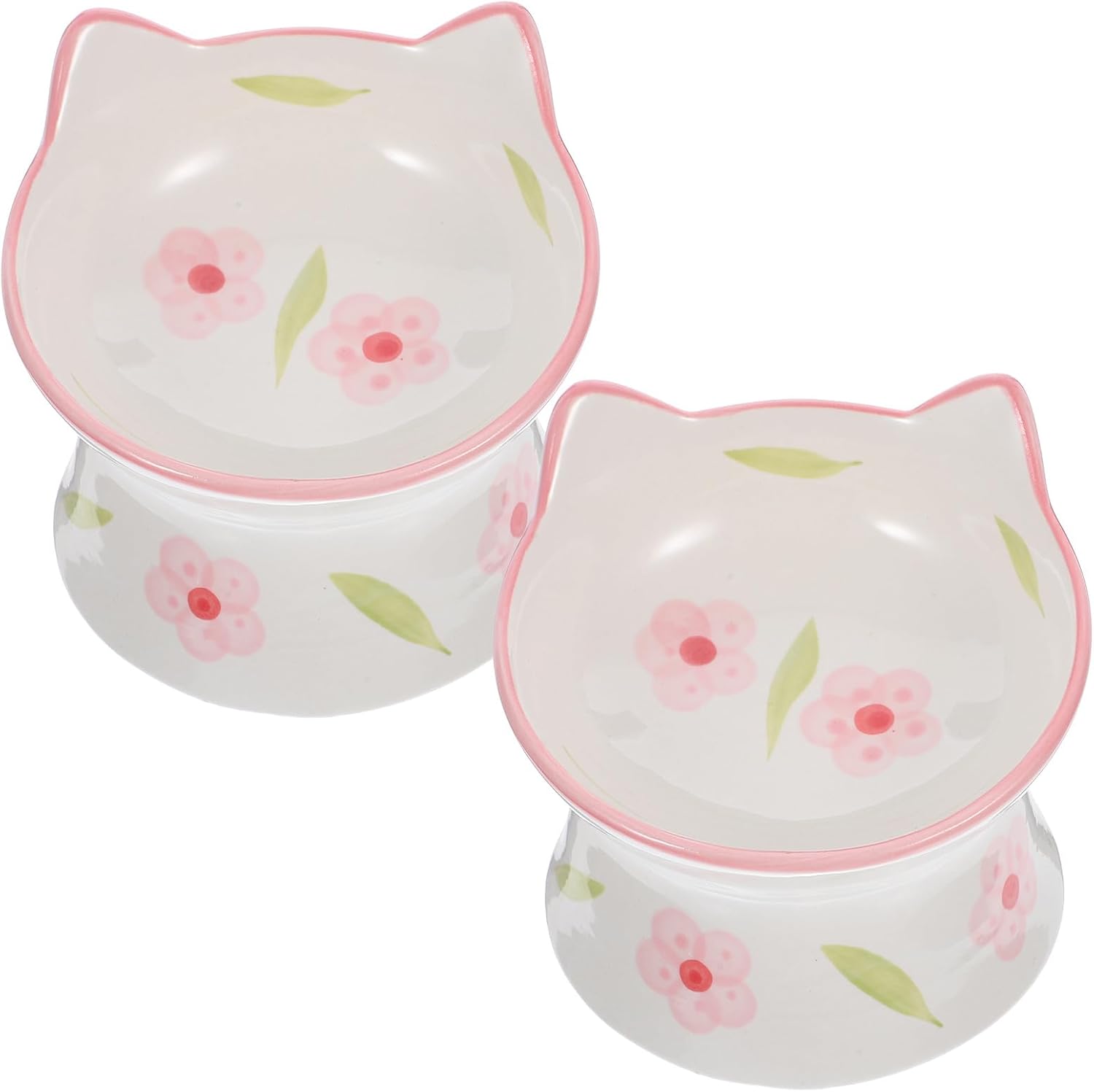 Gadpiparty Elevated Cat Bowl and Raised Puppy Feeder, Ceramic Neck Protection Pet Bowls Tilted Design for Food and Water, Anti-Spill 2Pcs Set for Cats and Small Dogs