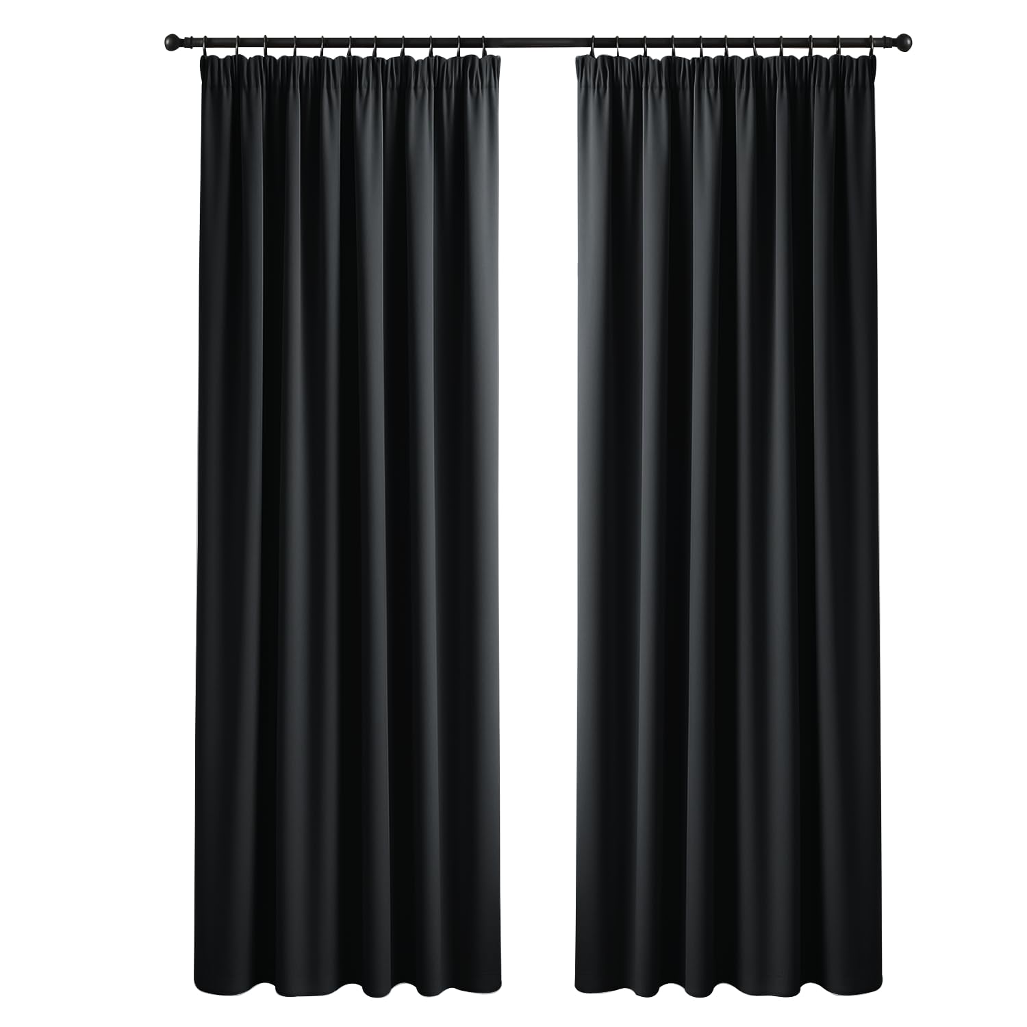 Yorkshire Bedding Pencil Pleat Blackout Curtains for Bedroom 66 x 90 Inch Drop Thermal Insulated Extra Wide Room Divider Black Curtains with 2 Panels