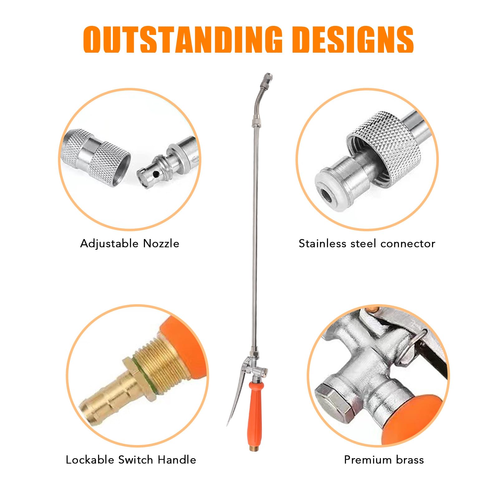 Sprayer Wand, 29 Inch Spray Wand Replacement Stainless Steel Sprayer Wand Adjustable Nozzle Sprayer with Shut off Valve and 2 Hose Clamps