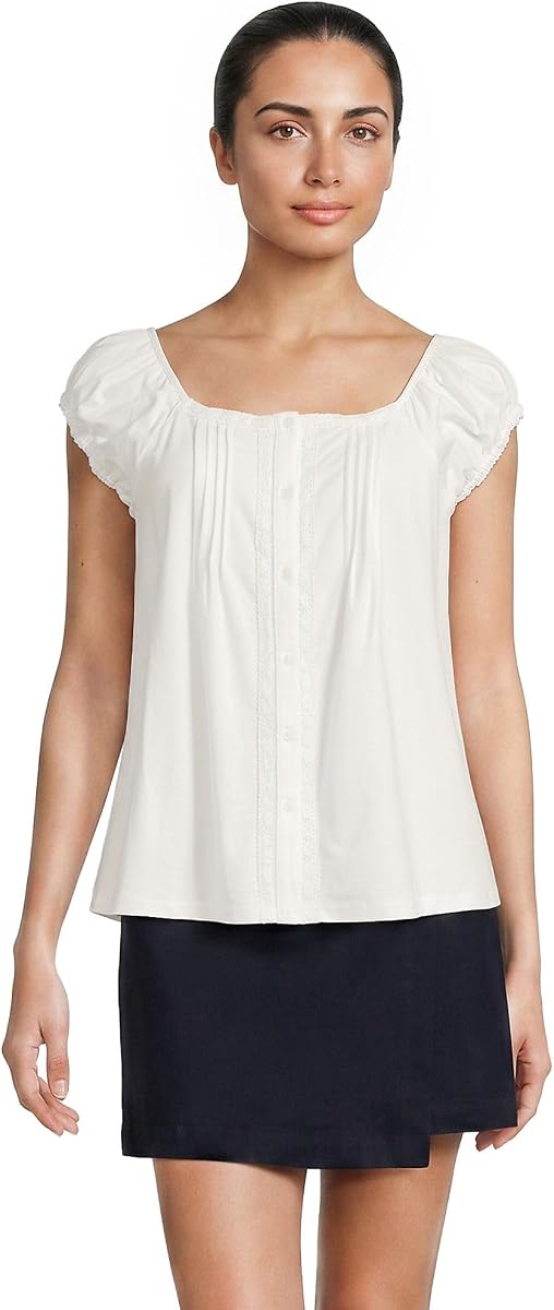 Lands' End Women's Sleeveless Lightweight Jersey Pintuck Button Front Blouse