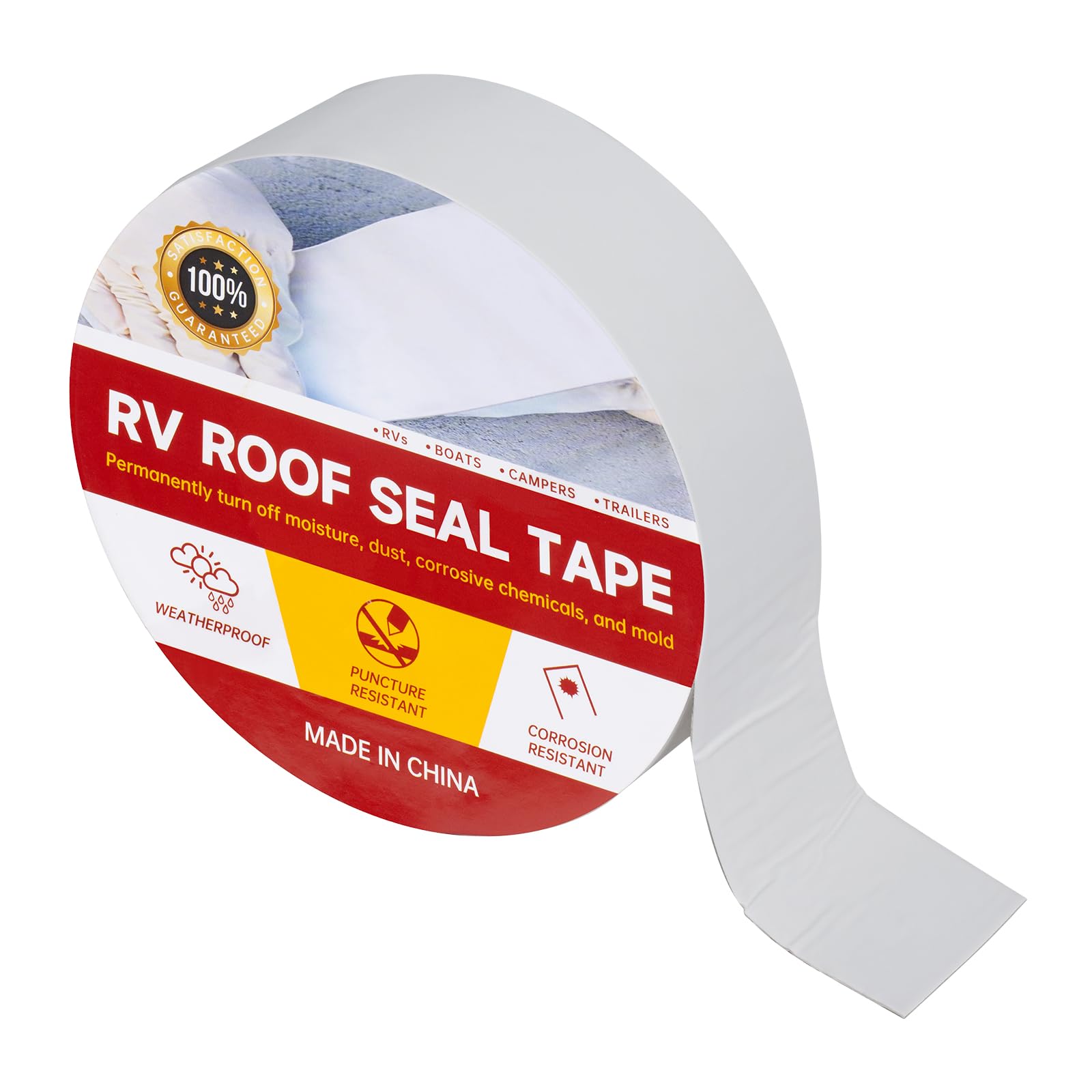 ASSRECT Caravan Roof Repair Tape, 5cm x 15m White RV Repair Tape, Waterproof Butyl UV Resistant Sealant for RV Roof Repair, Window, Boat Sealing, Truck and Camper Roof Leaks