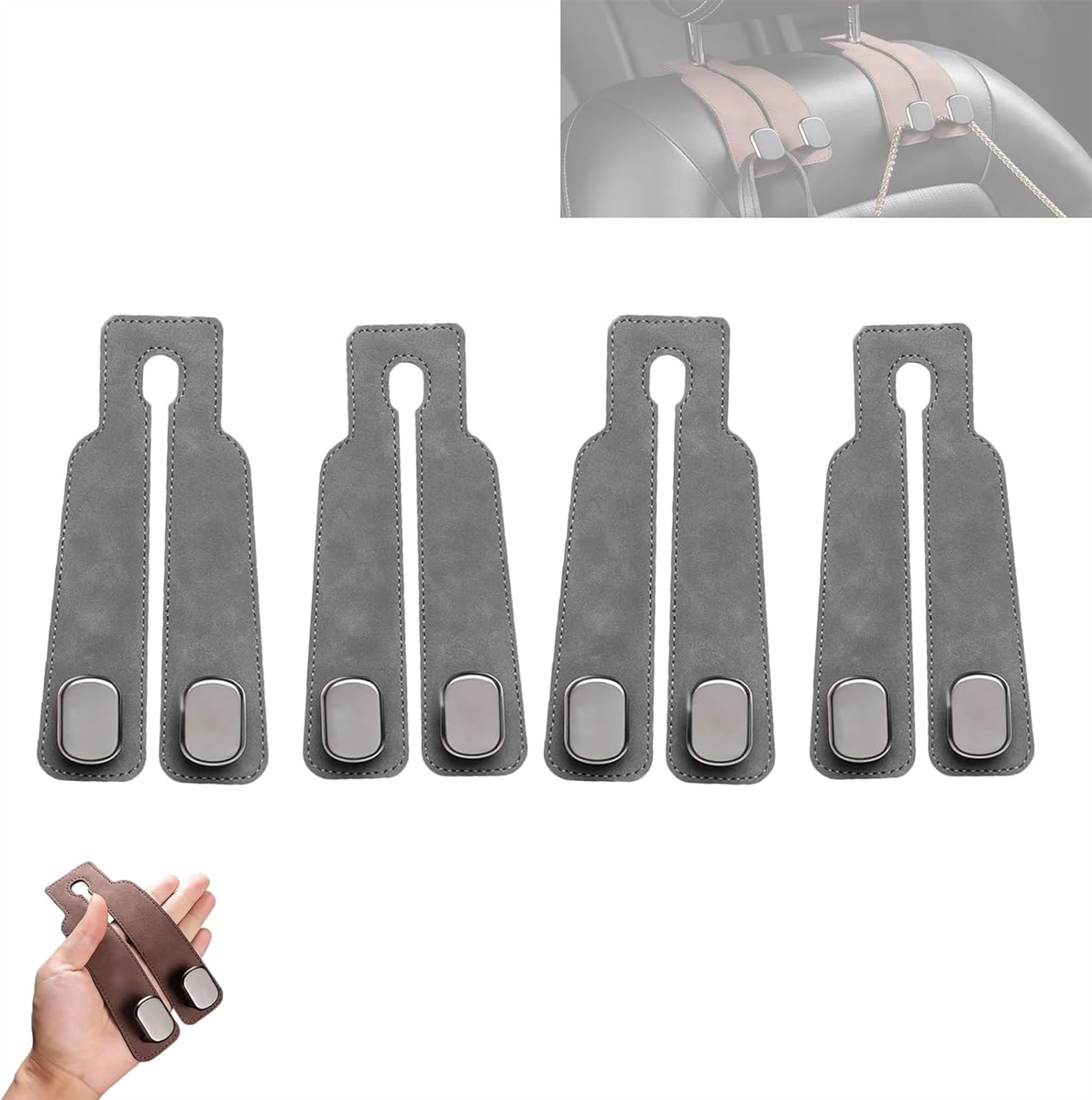 Vimlo Gray Tekiep Car Seat Hooks, Car Seat Back Storage Hook, Double Hook Holder For Convenient Storage, Car Headrest Hooks For Purses And Bags(4Pcs )