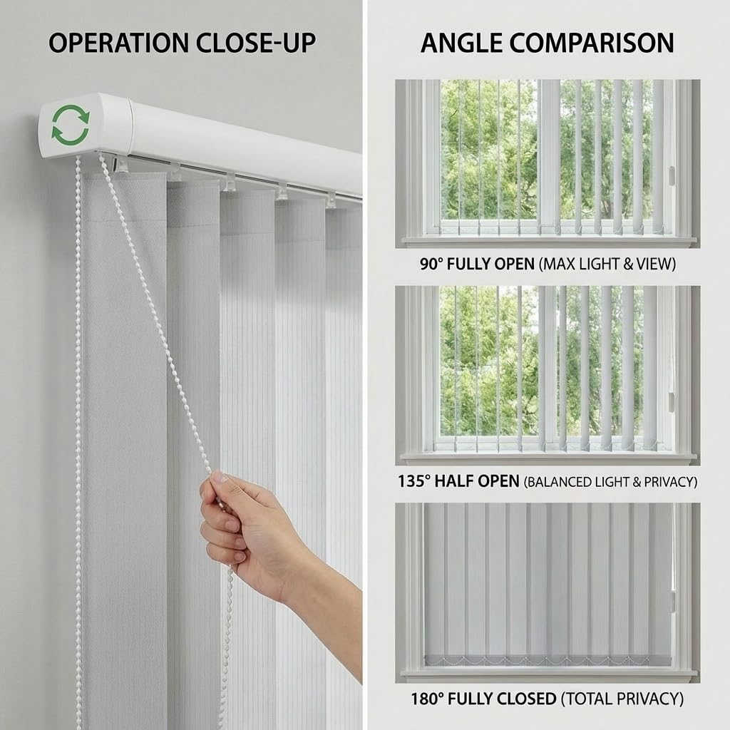 Tende a Lamelle Verticali Oscurante per Porte e Finestre 100 110 120 130 150 160cm Tende Verticali Grigio Scorrevoli Isolamento Termico, Veneziane da Interno per Soggiorno e Ufficio(W120xH260cm)