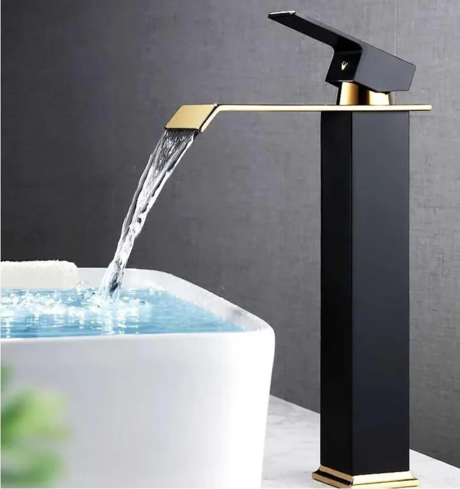 Robinet de lavabo cascade noir laiton mitigeur salle de bain moderne