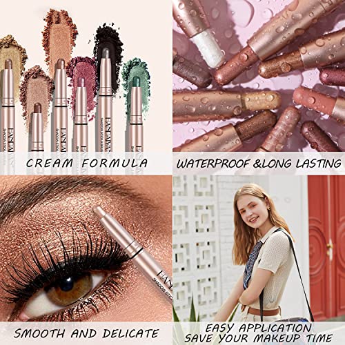 Kaynest 12Pcs Cream Eyeshadow Stick Set, Matte Shimmer Eye Shadow Beauty Wand With Cotton Brush Kit, Long Lasting Waterproof High Pigmented Smoky Eye Makeup Stick For Women, 2Pcs Makeup Brush Include #TOP3