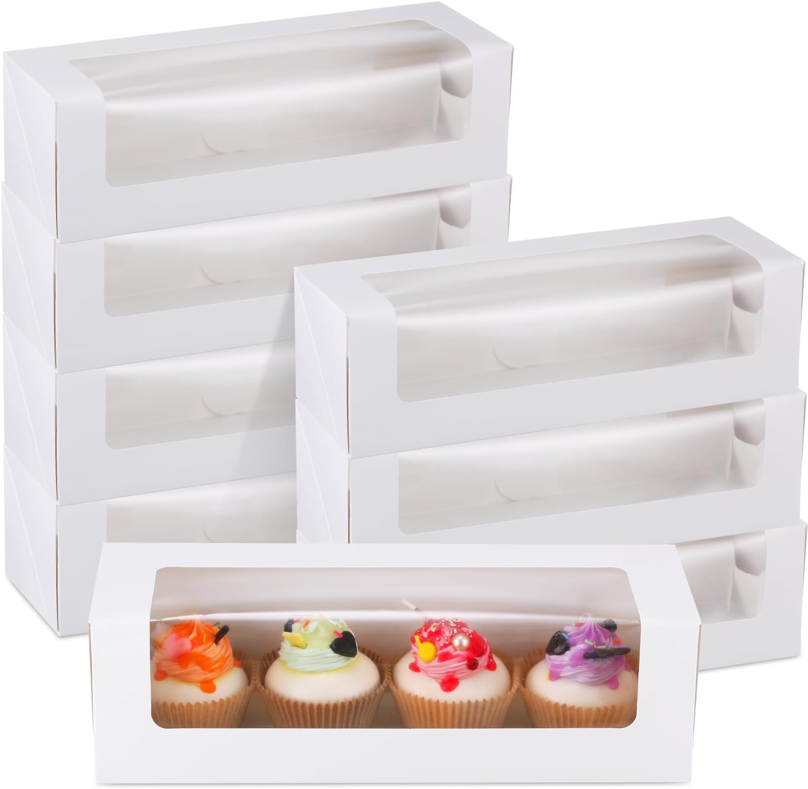 Cookie Boxes Swiss Roll Cake Box Cake Boxes White Bakery Boxes with Clear Display Window Mini Cupcake Box Pastry Packaging Box for Chocolate Cupcakes Breads Muffins Pastries Donuts (40 Pieces)
