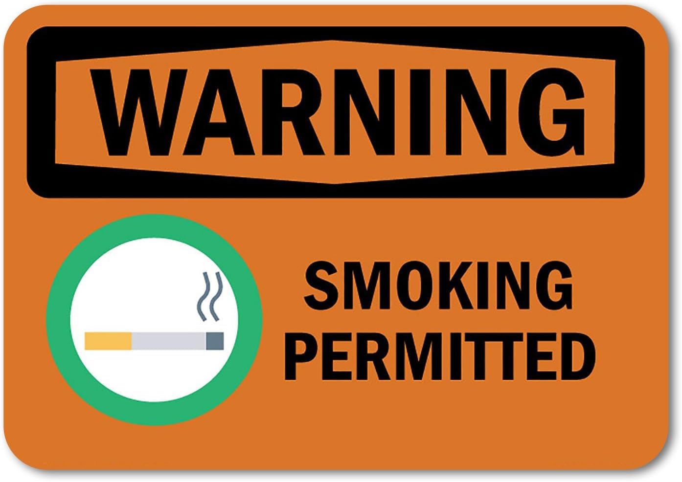 Smoking Permitted ANSI Warning Rust Free Aluminum Sign - Durable Decor with Pre-Drilled Holes for Factory Break Room, Office Smoking Area - 16x12 Inch​