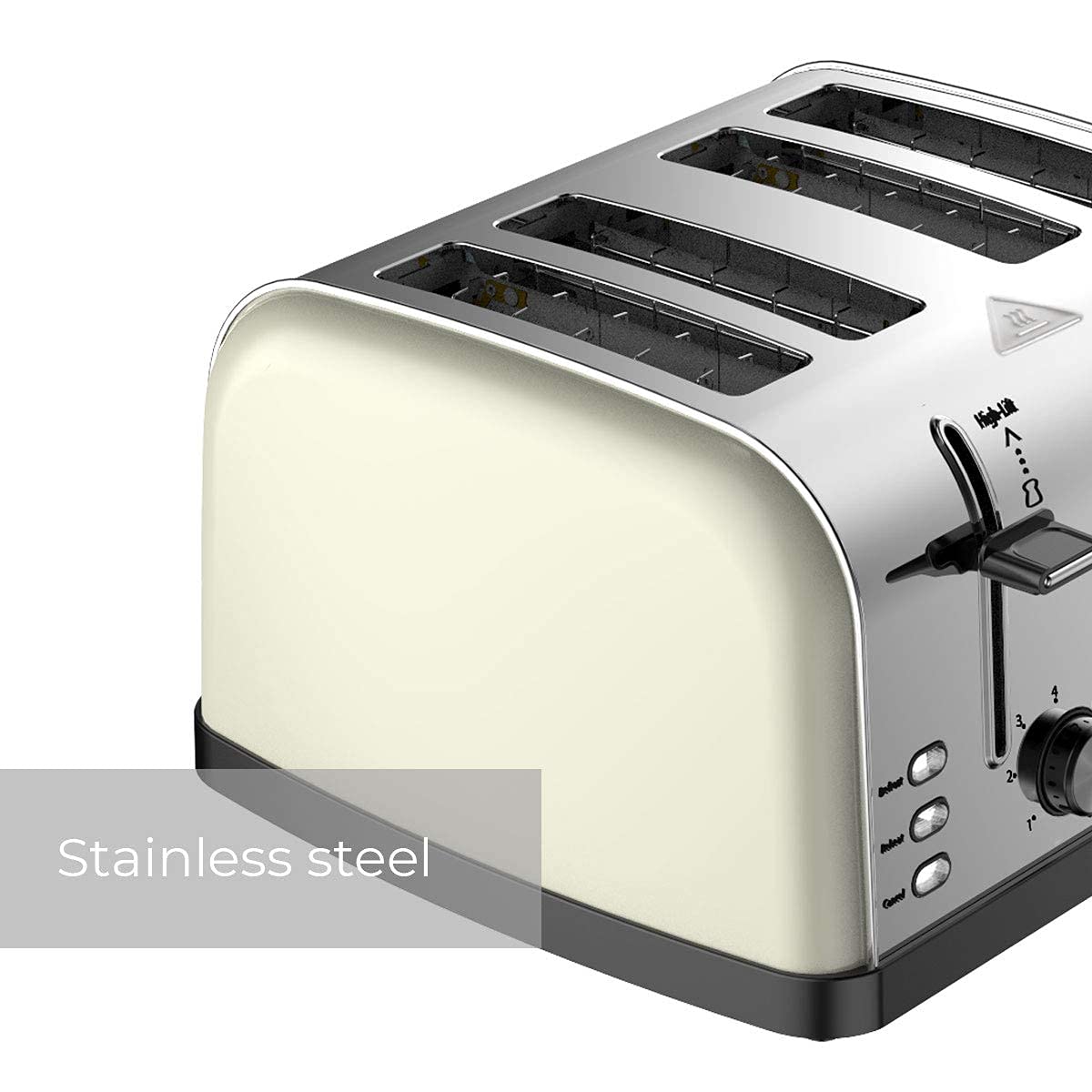 PRIXTON Bianca - Tostador ancho/Tostadoras/Tostadora de pan con 4 ranuras, 7 niveles de tostado, Potencia 1900 W, Diseñado en Acero inoxidable (Reacondicionado)