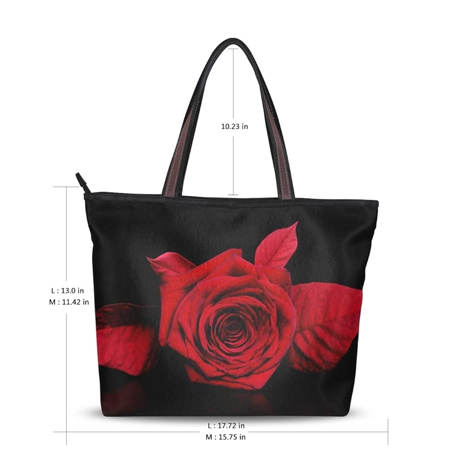 Amazon | ブラック 黒 バラ ローズ 花柄 トートバッグ