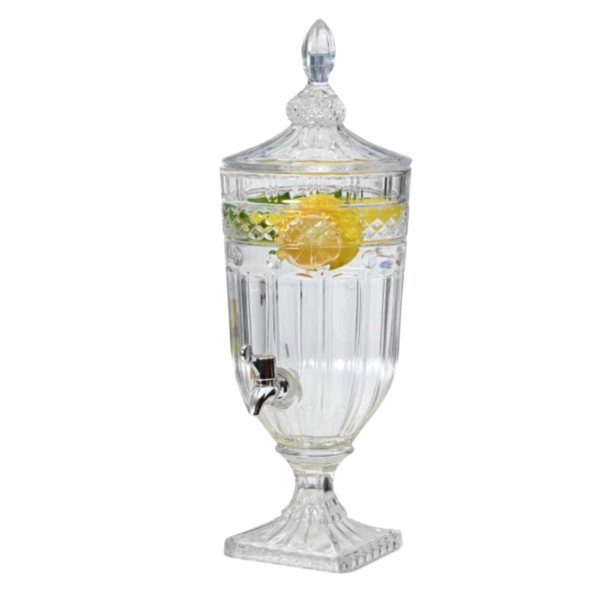 Drinkstuff Arch Pattern Glass Drink Dispenser with Tap - 3 Litre Beverage Jar for Water, Juice, Cocktails, Punch & Soft Drinks - Compact Glass Drinks Server for Home, Parties & Events