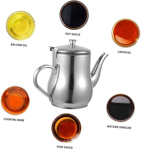 Miniatura 9 de Angoily Dispensador de aceite de oliva con colador de acero inoxidable, recipiente de aceite de cocina con recipiente de grasa de tocino con colador