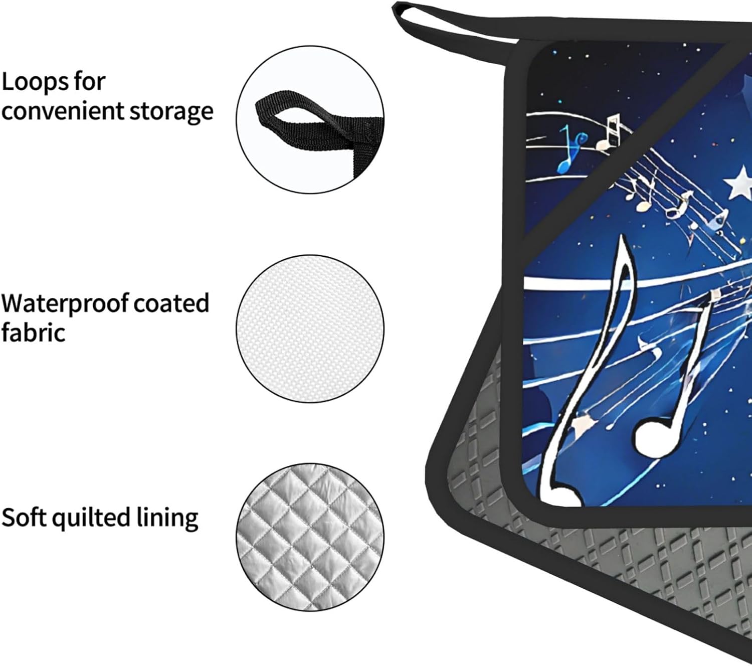 Blue Music Oven Mitts and Pot Holders Set of 4 Heat Resistant Kitchen Gloves with Silicone Palm Hot Pads for Baking Cooking Grilling BBQ