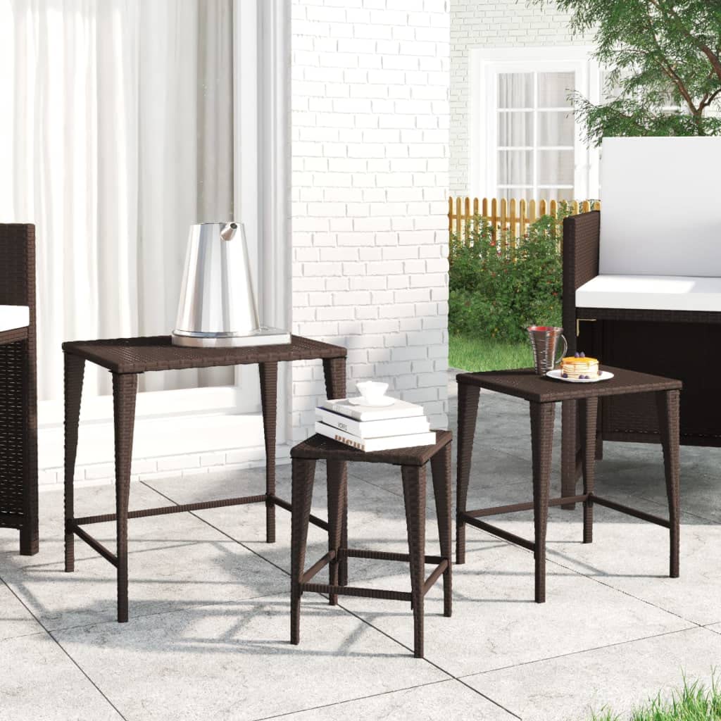 SXZenSpace 3 Piece Nesting Tables Brown PE Rattan 60 x 45 cm Stackable Coffee Side Table Set for Living Room Garden Patio Bedroom
