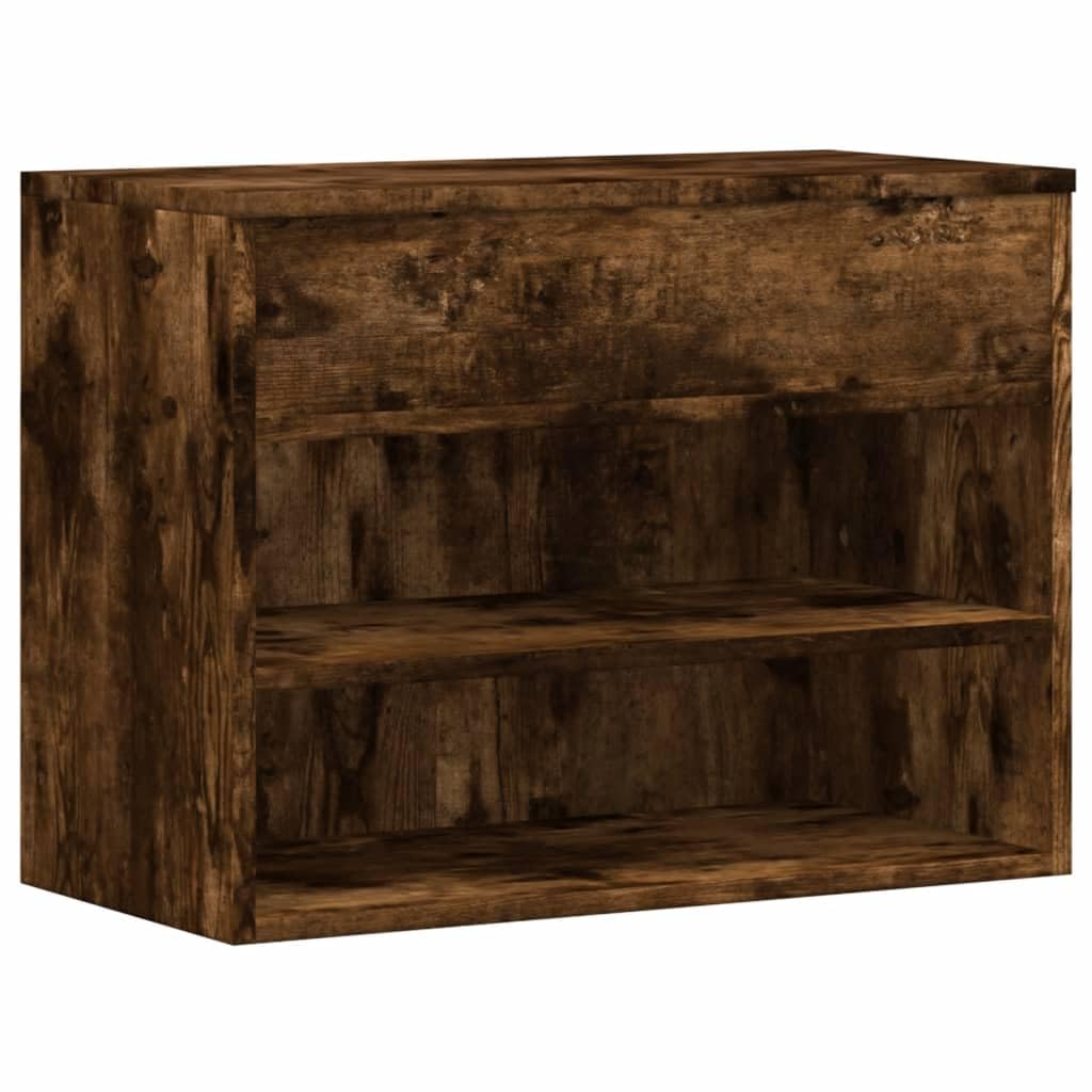 Ławka na buty, dąb wędzony, materiał drewnopochodny, 60 x 30 x 45 cm, z 2 półkami i półką, praktyczna powierzchnia do siedzenia, regał na buty i szafka na buty do przechowywania butów i szafa