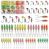 Crappie Lures Jigs Heads Kit, 55/48pcs Crappie Baits with Underspin Jig Heads Set Split Paddle Tail Grub Baits Soft Plastic Fishing Lures for Bass Panfish Saltwater Freshwater