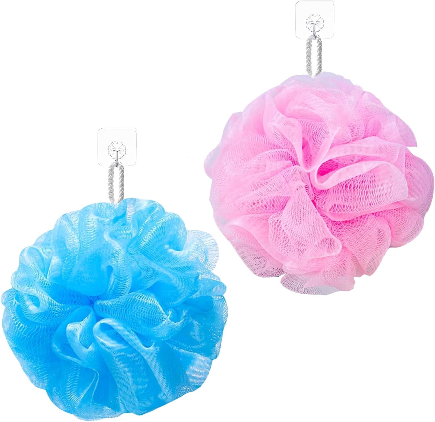 Bathing Loofah Sponge Poufs Bath Shower Sponges Eco-Friendly Exfoliating Loofah Gentle Skin Care Soft Mesh Shower Pouf Body Scrubber for Men Women Child (Multicolor, Pack of 2)-image-42