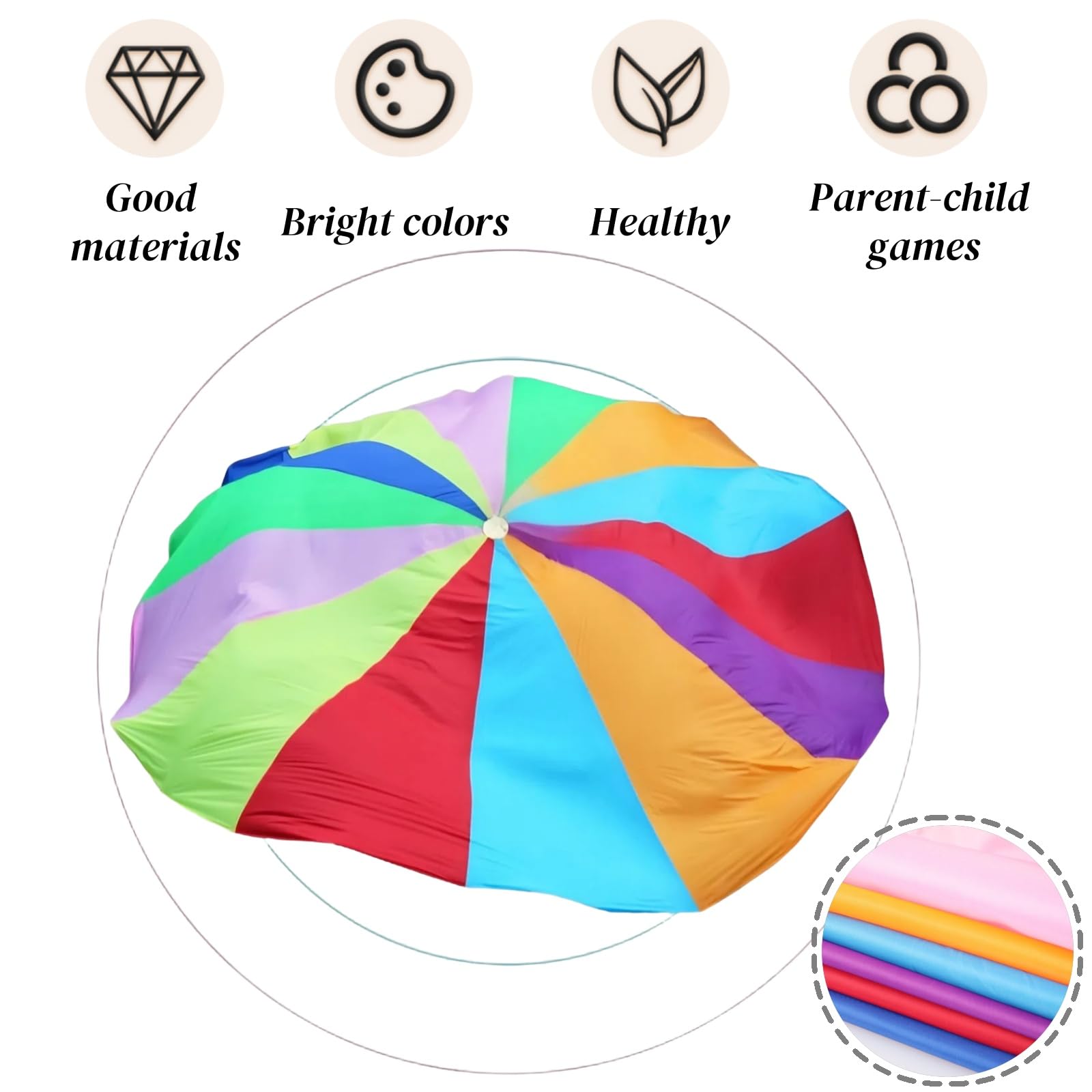 Tokaneit Arcobaleno Paracadute Giocattolo, Paracadute Bambini Multicolore, Diametro di 2m con 8 Maniglie, Motivo Arcobaleno, per Interni Ed Esterni Giocattolo Eserciz, Bambini Fitness Party Set