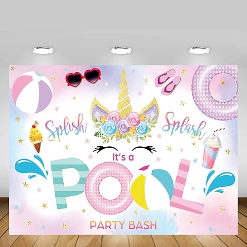 Miniatura 5 de MEHOFOND Telón de fondo de fiesta de unicornio de 8 x 6 pies para fiesta en la piscina de verano, rosa, floral, salpicaduras, fotografía, telón de