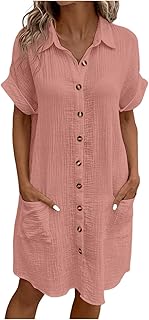 2025 - Camisa holgada de manga corta cómoda para mujer, informal, color sólido, longitud media, hasta la rodilla