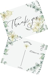LM STUDIOZ Thank You Cards, Postcard Style Notes, Rustic Greenery, 4.25x5.5 Perfect for: Wedding, Bridal Shower, Baby Shower, Birthday, Funeral or a Great Way Just to Say Thanks, 25 Pack (4-1/4" x 5-1/2" - 25 pack) Thank-you cards. (Green leaf lily cards)