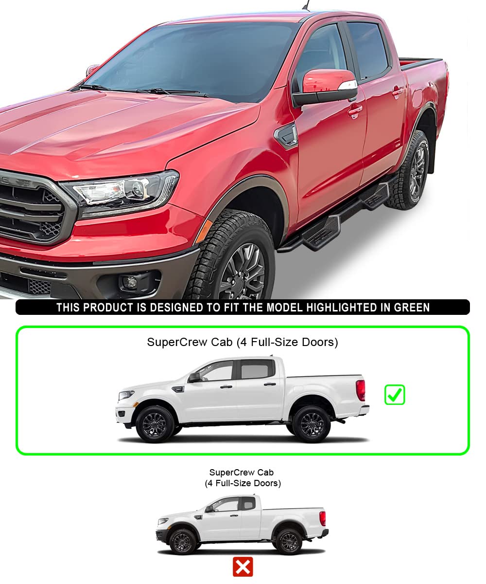 APS Black 6 Inches Tubular Drop Down Style Nerf Bars Running Boards Compatible with Ford Ranger 2019-2023 SuperCrew Cab 4-Door
