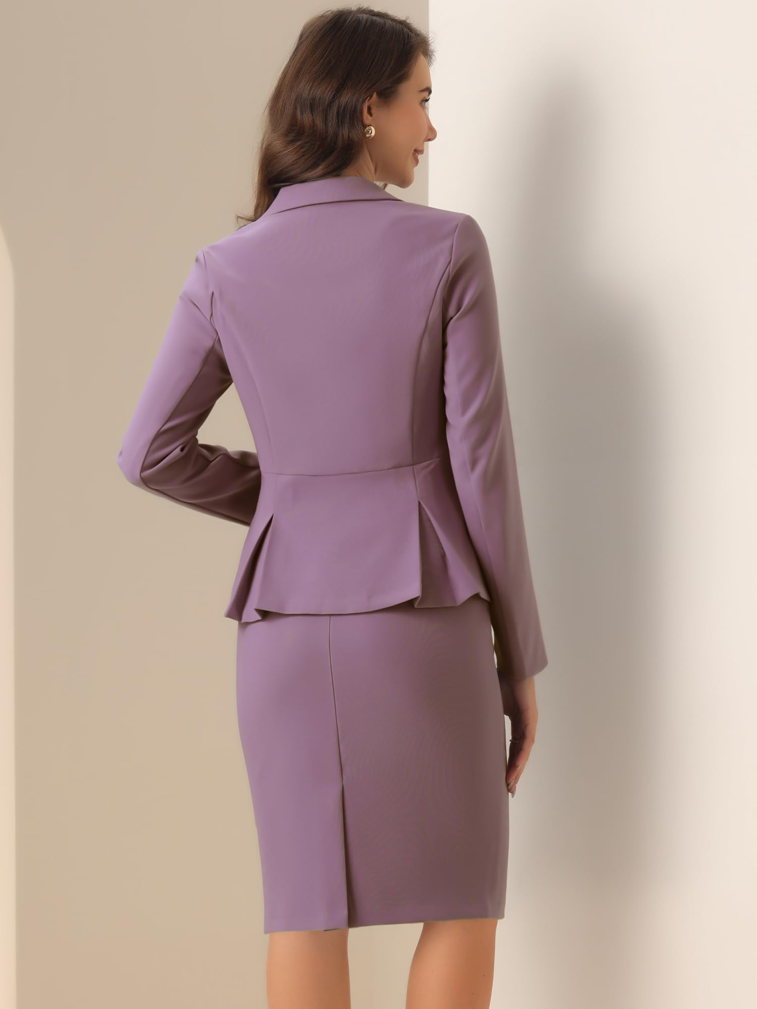 Allegra K Skirt Suit Sets for Women's 2 Piece Formal Office Notched Lapel Peplum Jacket Blazer Pencil Skirts Set