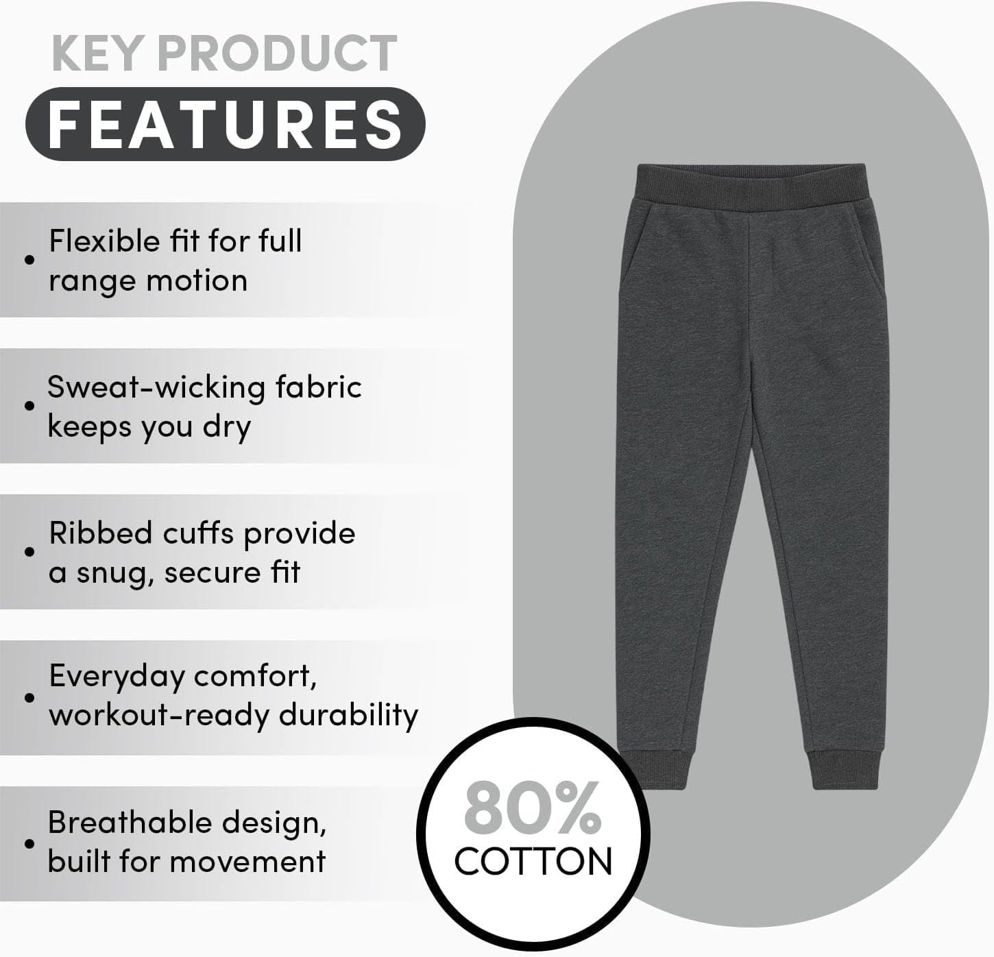 BenBen 4-Pack Boys Fleece Joggers with Pockets – Warm Kids Sweatpants, Sizes S to 2XL