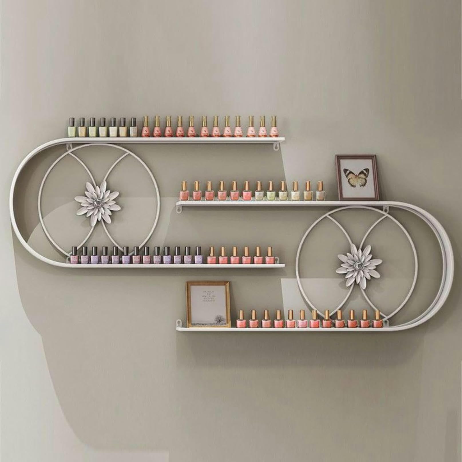Organizador de esmaltes de uñas de Pared: Organizador de esmaltes de uñas de Pared: Estante de Almacenamiento de Metal para esmaltes y frascos de Esmalte de uñas: Elegante Estante de exhibic