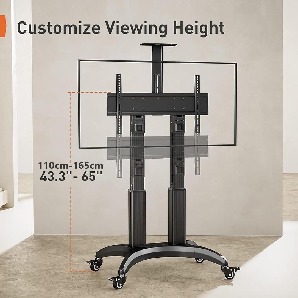 Supporto TV su ruote per TV da 55 a 90 pollici, carrello TV mobile per ufficio, carrello TV universale per TV a schermo piatto LED/LCD/OLED, supporto TV da pavimento regolabile in altezza fino a 90 k