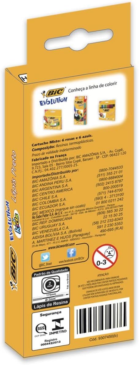 Lápis Preto BIC Evolution KIDS Triangular, Jumbo, Nº 2HB, Resistente, 902495, 12 Unidades, Seguro para Crianças