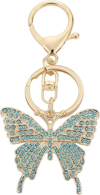 FORUBUS Butterfly Keychain for Women, Rhinestone Butterfly Key Ring for Handbag, Car Keys, Elegant Bag Charm