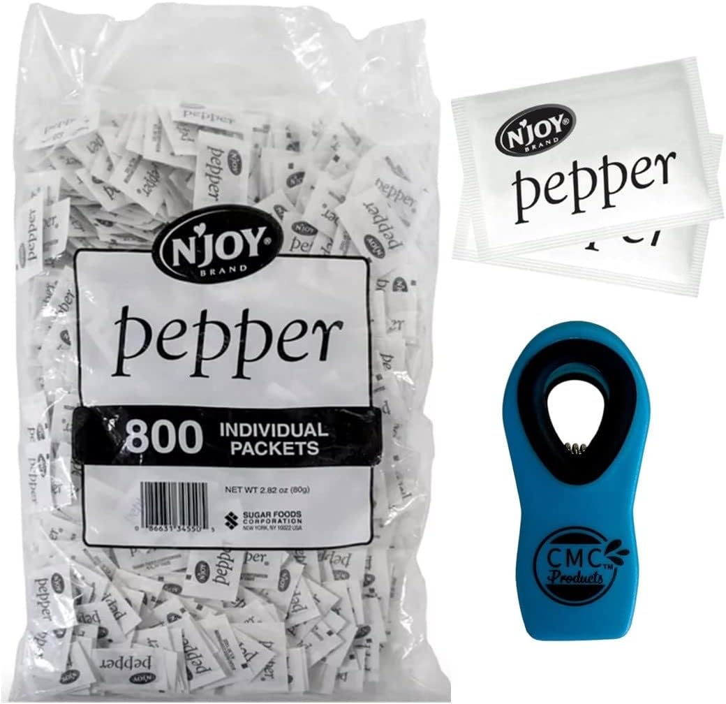N'JOY Pepper Packets - Pepper 800 Count Individual Packets with CMC Products Bag Clip