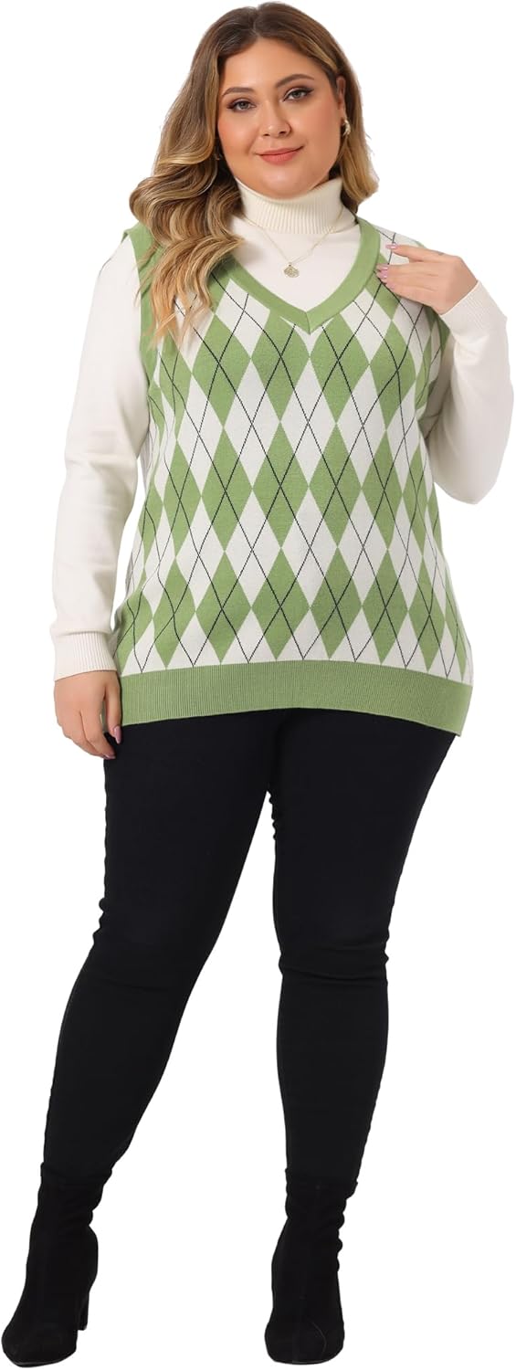 Agnes Orinda Plus Size Sweater Vest for Women Plaid Cable Knit Sleeveless Pullover Crop Top Sweater Vests - Image 3