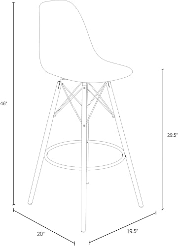 Miniatura 2 de Inmod Taburete de bar de plástico moldeado con patas de madera, juego de 2, blanco mate, taburetes de bar modernos DSW de nogal, taburetes de bar