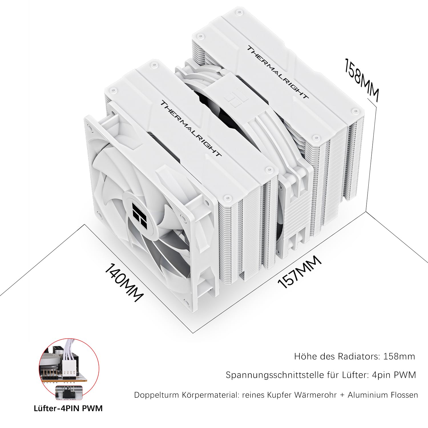 Chłodzenie CPU TR-Thermalright Peerless Assassin 140 White, Podwójna wieża z 6 rurkami ciepła, Podwójne wentylatory PWM 1500 obr./min,dla AM5/AM4 oraz Intel LGA1851/1700/115X/1200/2011