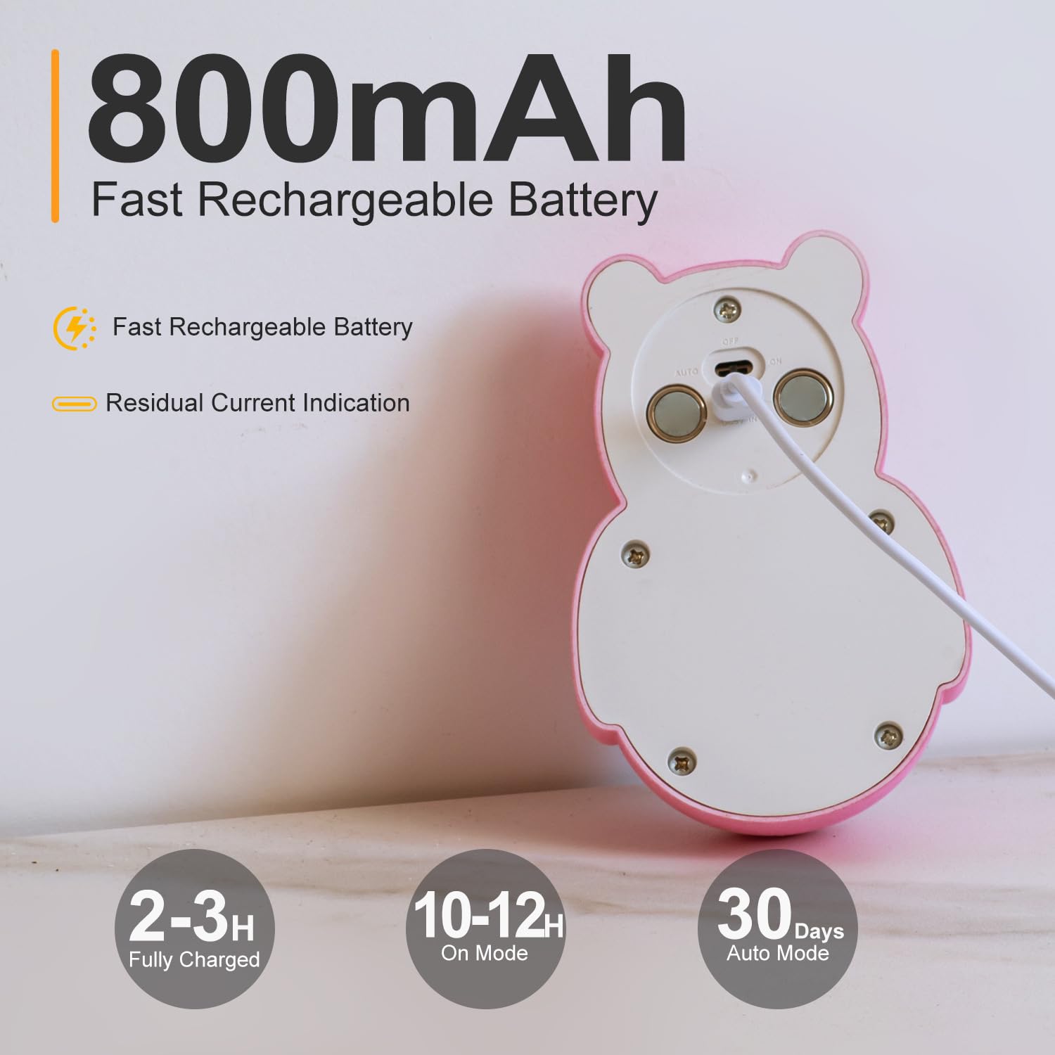 OOWOKS Bär Nachtlicht mit Bewegungssensor LED Kinderzimmer Wandlampe Dimmbar 3000K Warmweiß & RGB Regenbogen Kabellose Wandleuchte 800mAh Batterie Kinder Schlafzimmerlampe für Treppe Flur,D