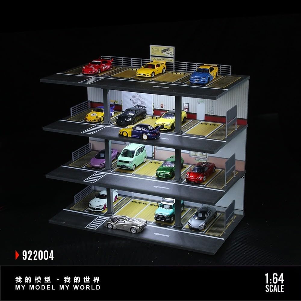 NUEIOVRW 1:64 Diorama Garage Model, LED Lighting Four-Story Car Park Scene Display Case, for 1:64 Diecast Model Cars Display - Image 4