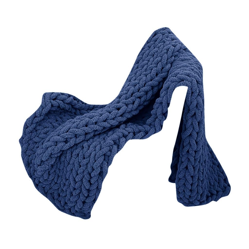 Luxury Chenille Chunky Knitted Blanket Throw, Handmade Knitting Soft Fluffy Blanket for Sofa Couch Bed Home Decor (Color : Blue, Size : 80x100cm)