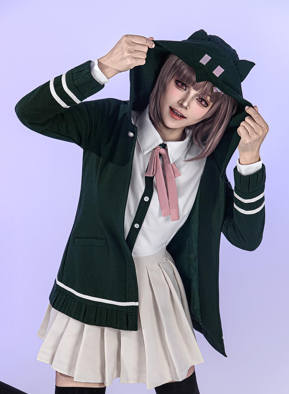 OSIAS Women Anime Game Chiaki Nanami Cosplay Costume with Adjustable Waist and Airplane Headwear - Image 5