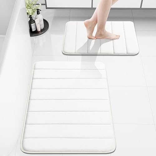 Miniatura 88 de Buganda Juego de 2 tapetes de baño de espuma viscoelástica y tapete para inodoro en forma de U, lavable a máquina, suave, antideslizante, Negro