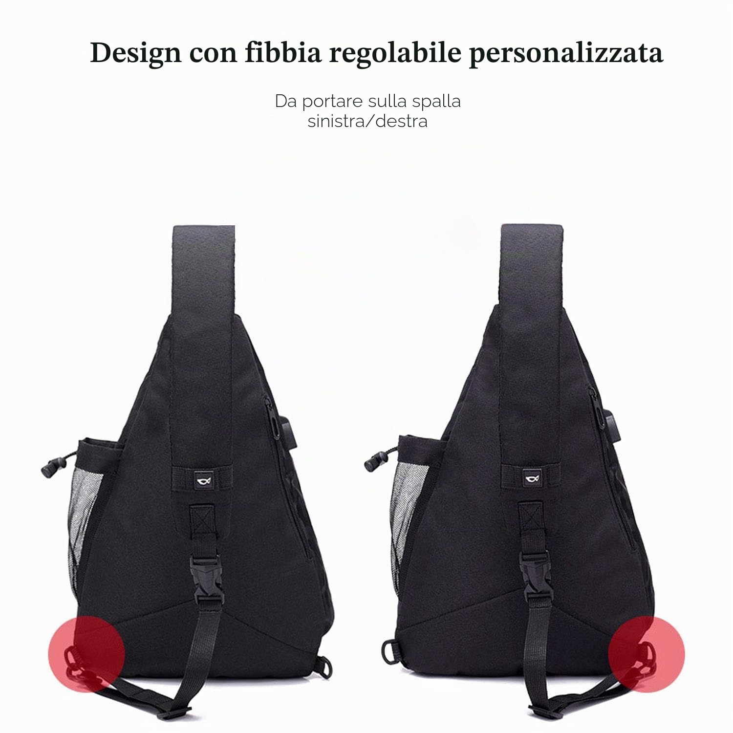 FANDARE Leggero Zaino Monospalla Sling Bag Borsa a Spalla Uomo Donna Borsello a Tracolla con USB per Scuola Outdoor Sportiva Ciclismo Viaggio Hiking Camping Crossbody Backpack Durevole Poliestere