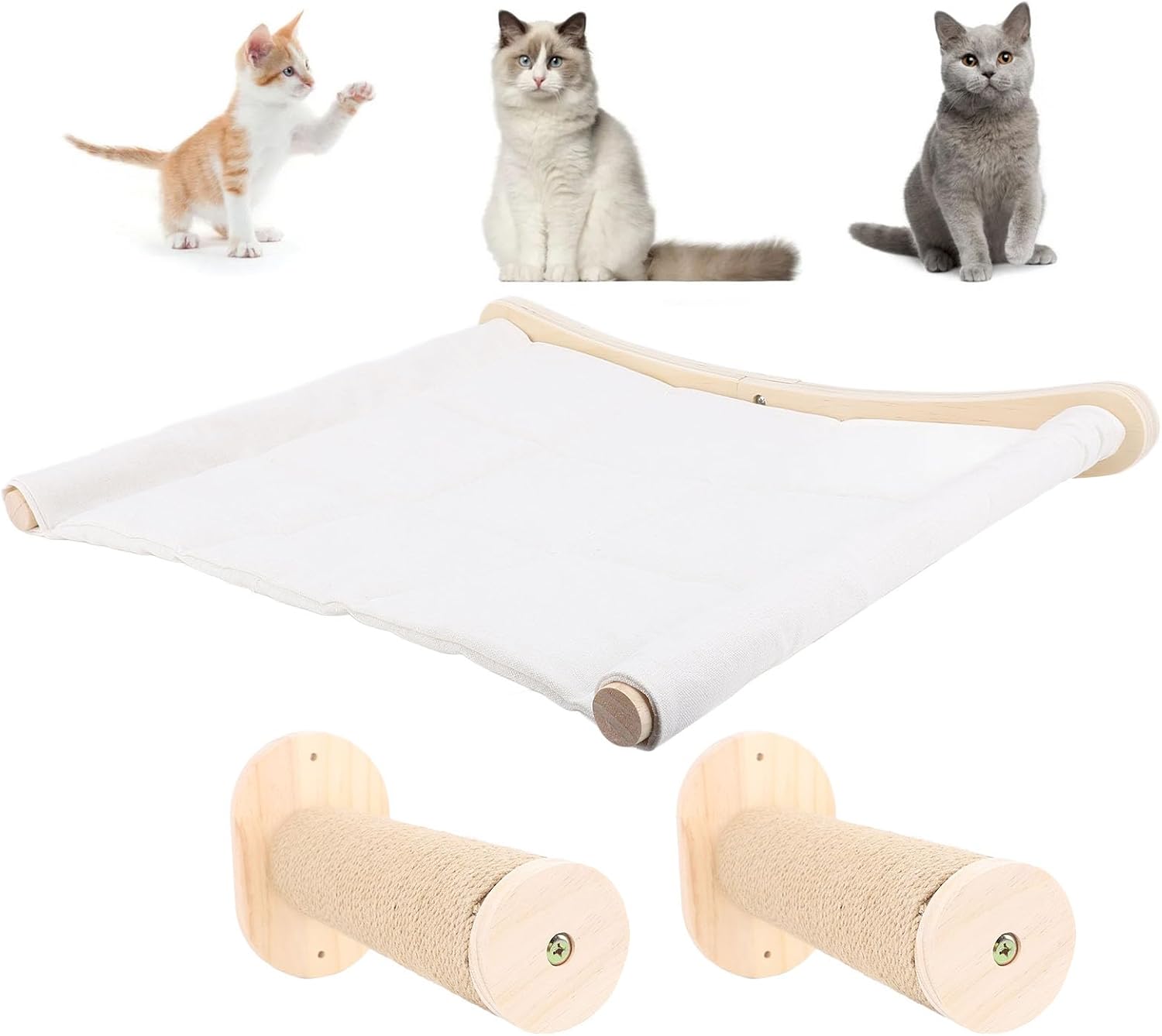 Cat Wall Shelves, Cat Shelves Multi Layer Steps with Hammock Stable Safe Support Wall Mounted Space Saving Birch Wood Climbing Stairs for Felines Kittens